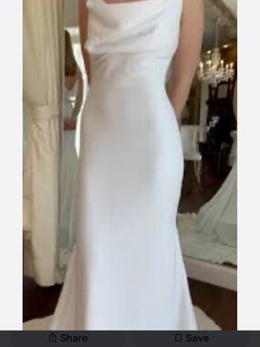 Lulu's Ivory Satin Cowl Neck Wedding Dress with Sheer Long Sleeves